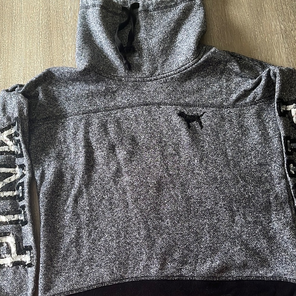 PINK sequin sleeve cowl neck sweatshirt